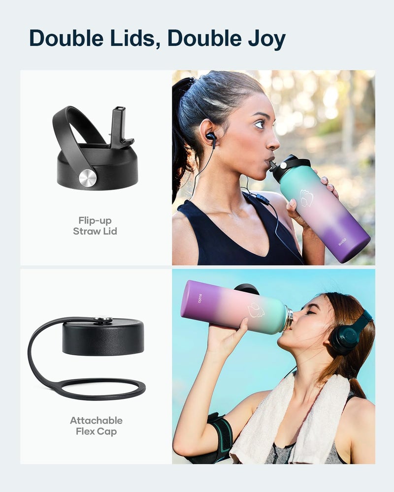 BUZIO 40oz Insulated Water Bottle  Stainless Steel Double Wall Water Flask (Cold for 48 Hrs) Leak Proof Sports Bottles Jug with Straw Lid and Flex Cap Metal Canteen for Gym Travel Camping  Hydrangea - Image 3